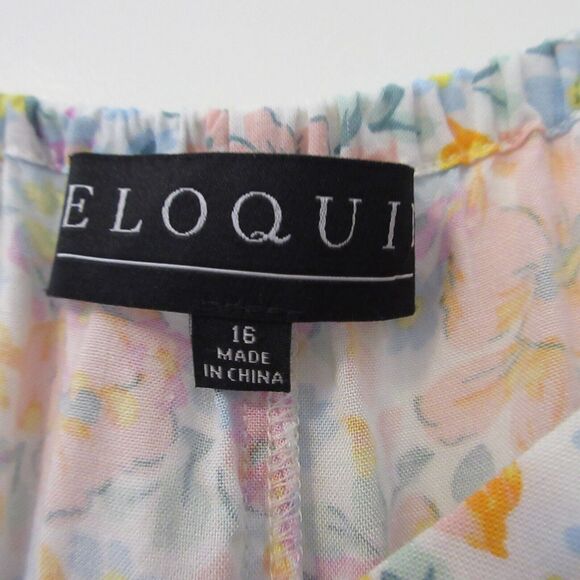 Eloqui Womens Floral Pastel Cut Out Dress size 16 Flutter Sleeve‎ Slit Bottom - Picture 3 of 7